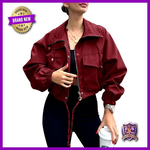 Cropped Utility Anorak Jacket Lightweight Oversized Zip Up with Pockets